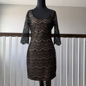 Guess Bodycon Dress Womens Size 6 Black Lace Mini Sexy Cocktail Party Date Night